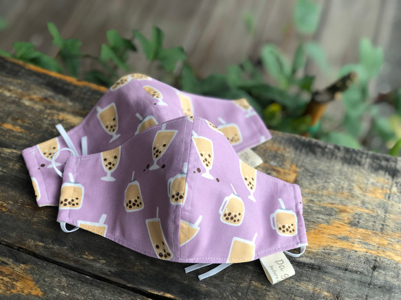 日本 紫 珍珠奶茶立體布口罩 第4張的照片