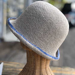苧麻藍邊 編織造型小禮帽 第2張的照片