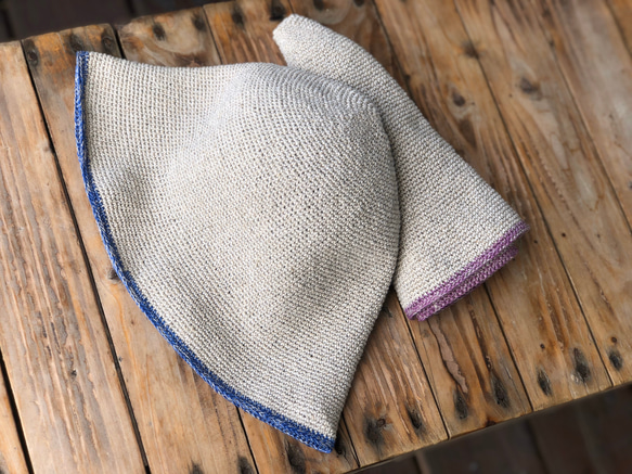 苧麻藍邊 編織造型小禮帽 第6張的照片