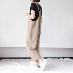 khaki/mustard green/black 大人かわいいサロペットパンツ 2枚目の画像