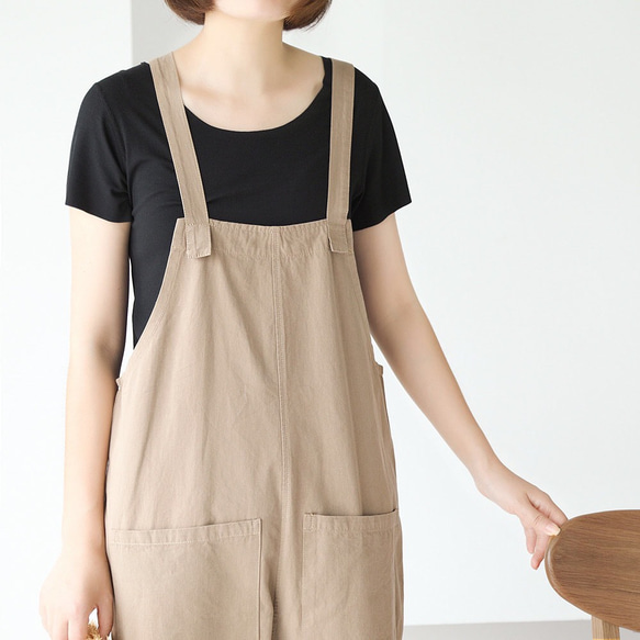 khaki/mustard green/black 大人かわいいサロペットパンツ 3枚目の画像