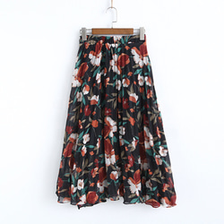花柄 シフォン生地のスカート ロングプリーツスカート 1枚目の画像