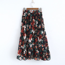 花柄 シフォン生地のスカート ロングプリーツスカート 2枚目の画像