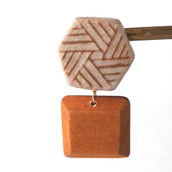 陶器和木器零件的 2way 耳環“六角形” 第4張的照片