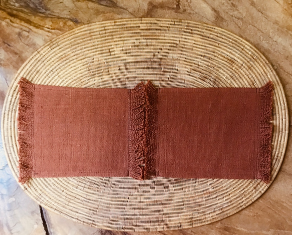 手織り布で作ったふさふさコースター 2枚組 (H-co-10) 1枚目の画像