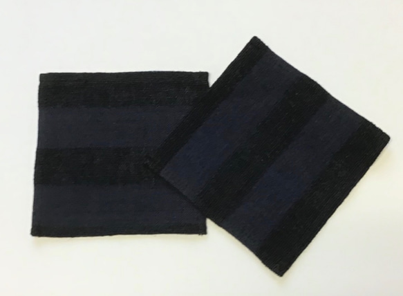 手織り布で作ったコースター 2枚組 (H-co-15-A) 1枚目の画像