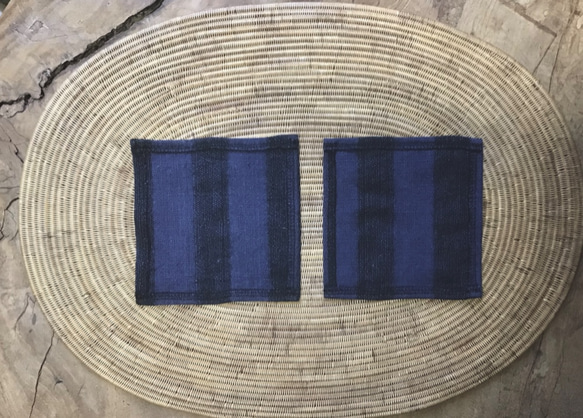 手織り布で作ったコースター 2枚組 (H-co-15-A) 3枚目の画像