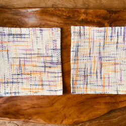 手織り布で作ったコースター 2枚組 (H-co-21-A) 1枚目の画像