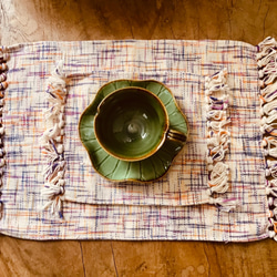 手織り布で作ったふさふさランチョンマット 4枚目の画像