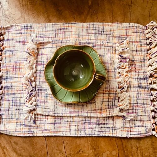手織り布で作ったふさふさランチョンマット ランチョンマット