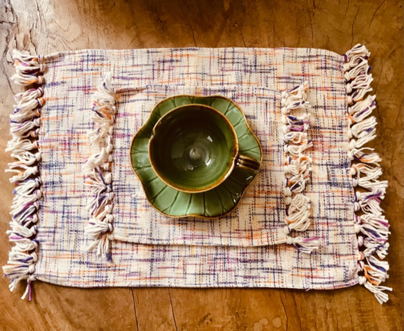 手織り布で作ったふさふさランチョンマット 4枚目の画像