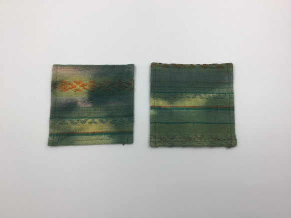 手織り布で作ったコースター 2枚組 (H-co-26-A) 1枚目の画像