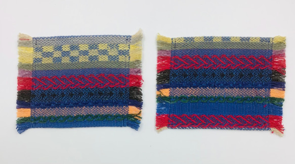 手織り布で作ったふさふさコースター 2枚組(H-CＯｰ16) 2枚目の画像