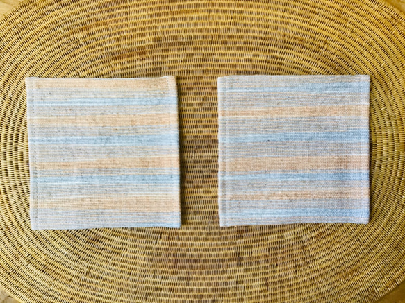 手織り布で作ったコースター 2枚組 (H-co-1-A) 2枚目の画像