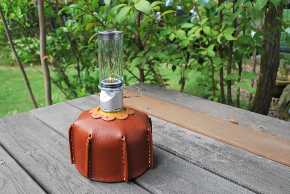 フラワーod缶カバー /ガスカンカバー / レザー / シボブラウン / キャンプ / アウトドア /  プレゼント