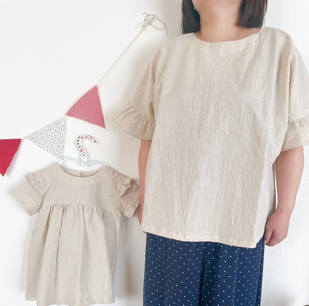 お子さまとお揃いコーデも出来る、大人のリネン100％トップス。