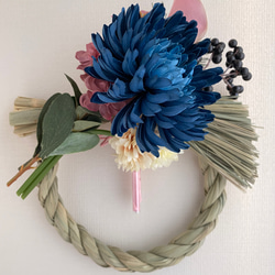 『Creema限定』【送料無料】青い菊のお正月飾り　しめ縄　A-171 3枚目の画像