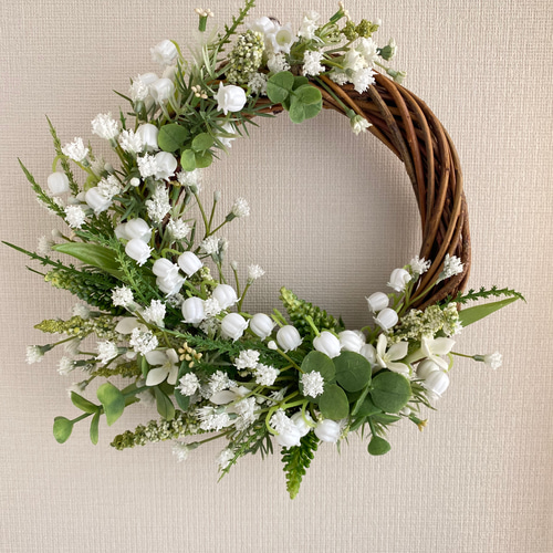Creema限定』【送料無料】すずらんと白い花のリース A-191 リース