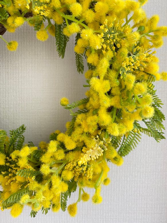 『Creema限定』【送料無料】ミモザと黄色い花のリース　A-209 6枚目の画像