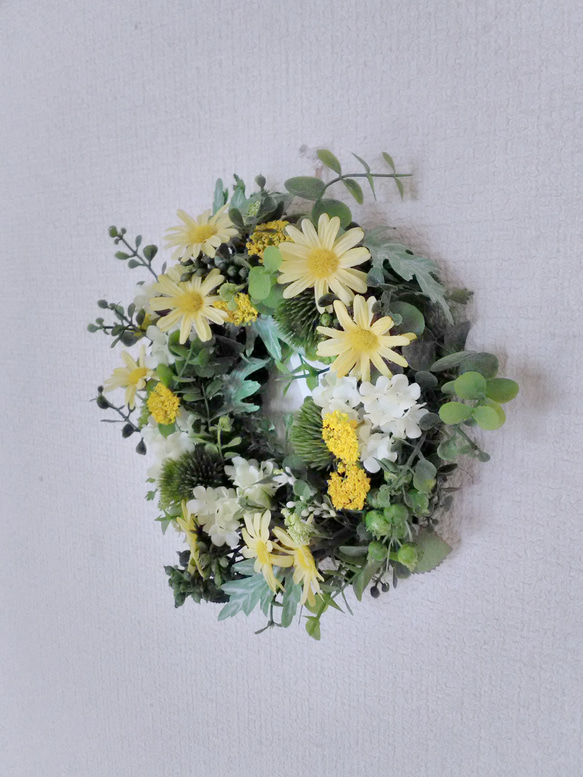 『Creema 限定』【送料無料】マーガレットと野の花のリース　M-15 5枚目の画像