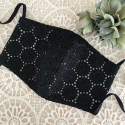 ◉豪華レース◉カーキ色も❤︎お洒落❤︎⭐️日本製オーガニックコットン ❇︎カーキ❇︎黒❇︎白　circle 花　マスク 3枚目の画像