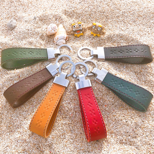 ✴︎国産本革✴︎ 沖縄ミンサー柄キーストラップ 刻印無料