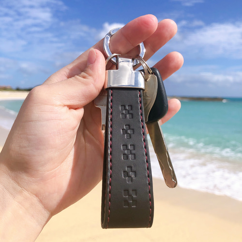 ✴︎国産本革✴︎ 沖縄ミンサー柄キーストラップ 刻印無料