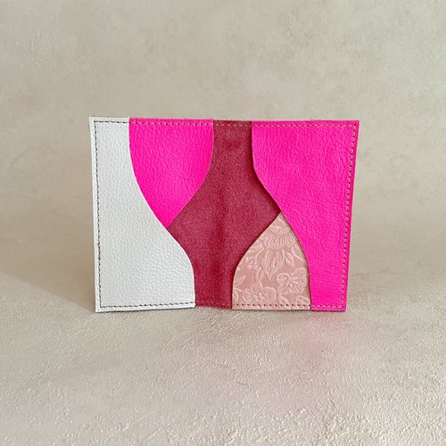 カードケース 本革 名刺入れ パスケース 蛍光 ピンク 名刺入れ