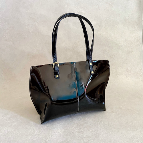 PVC ビニール トートバッグ 本革 ブラック × ダークブラウン 2way