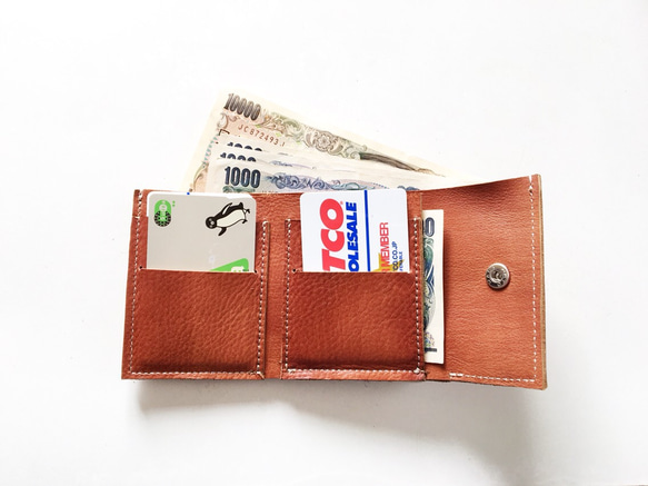 「送料無料」『再販』柔らかい 本革 レザー 三つ折り財布 マチ付き コインケース ミニ財布 3枚目の画像