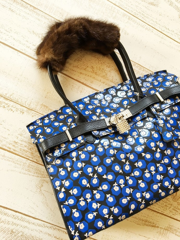 SALE 30％off】花柄 型押し 本革 レザー バーキンタイプ ハンドバッグ  