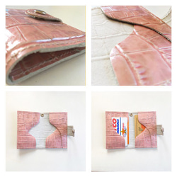 クロコダイル 型押し 本革 パスケース カード入れ 3枚目の画像