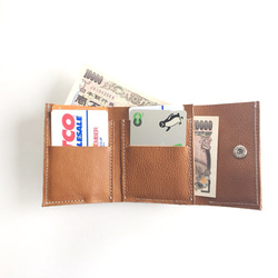 本革 キャメル 三つ折り財布 ミニ財布 コインケース付き 4枚目の画像