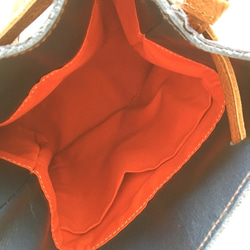 『再販』 巾着 ハンドバッグ 本革 レザー ベロア ヌバック革 ネイビー 3枚目の画像