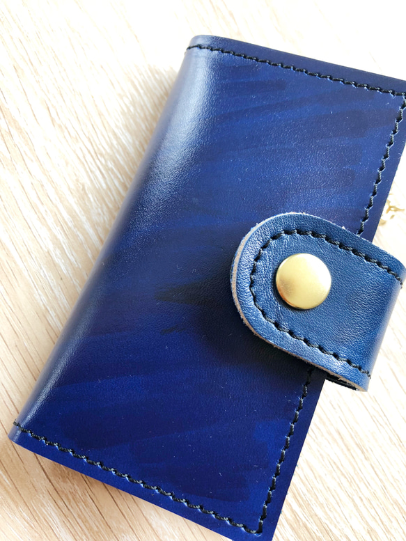 伝統の紺色 キーケース コインケース付き  本革 レザー ロイヤルブルー 1枚目の画像