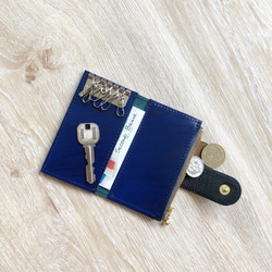伝統の紺色 キーケース コインケース付き  本革 レザー ロイヤルブルー 2枚目の画像