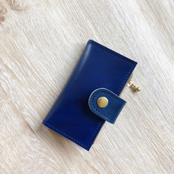 伝統の紺色 キーケース コインケース付き  本革 レザー ロイヤルブルー 5枚目の画像