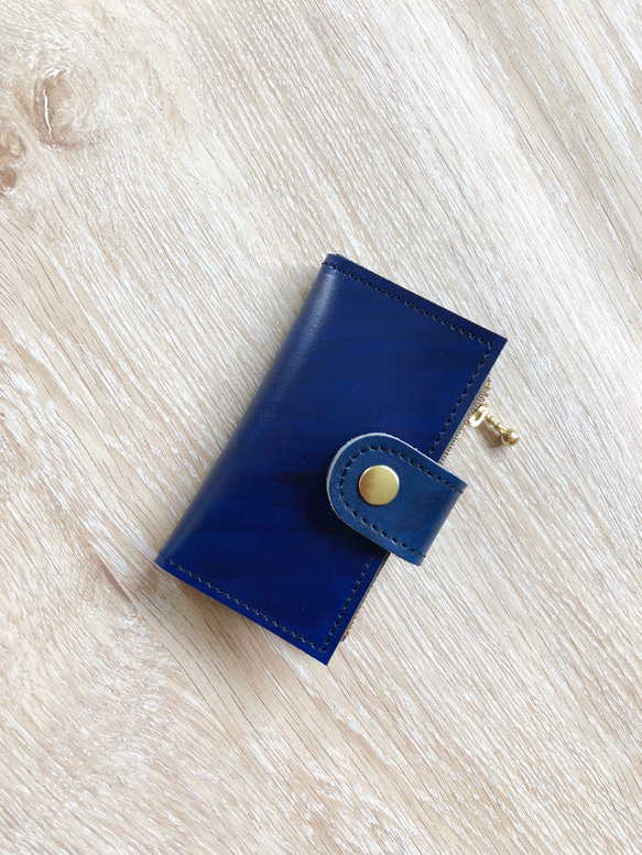 伝統の紺色 キーケース コインケース付き  本革 レザー ロイヤルブルー 5枚目の画像