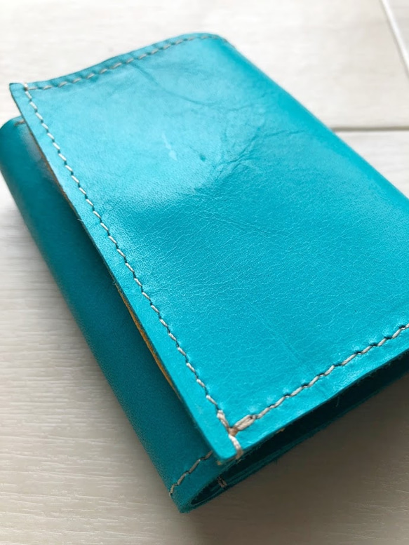 三折錢包Petit Leather皮革綠松石藍色“再次上架” 第3張的照片