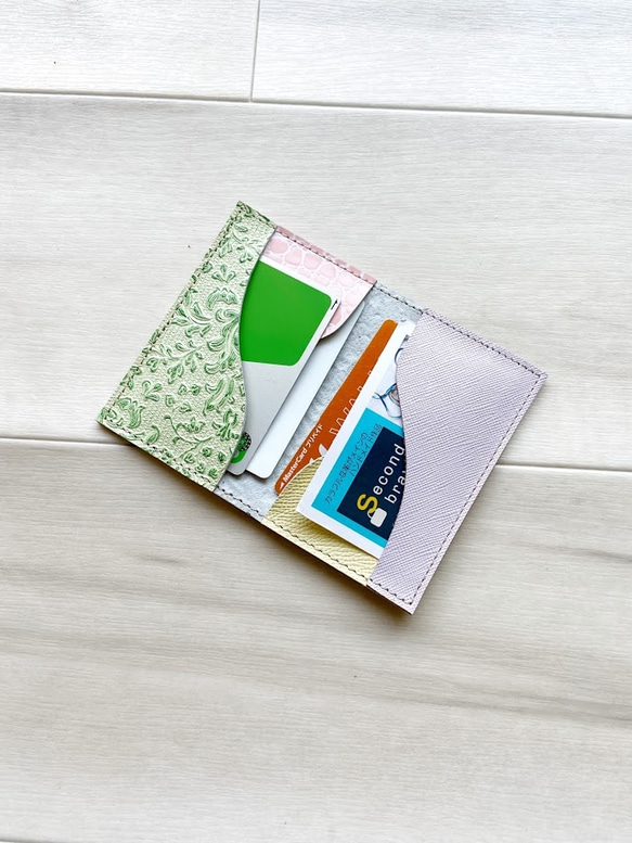 華麗なるボタニカル カードケース 本革 レザー 名刺入れ パスケース ボタニカル グリーン 『再販』 2枚目の画像
