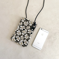 金線化學蕾絲智能手機Pochette一點真皮真皮黑花化學蕾絲智能手機袋 第2張的照片