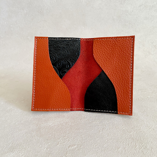 カードケース 本革 レザー 名刺入れ パスケース シュリンク オレンジ