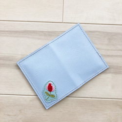 かわいい革刺しゅう カードケース 本革 型押し ヒヤシンス ブルー 刺繍 5枚目の画像