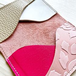 ローズ&ピンク カードケース 本革 レザー 花柄 ローズ ピンク 名刺入れ パスケース 『再販』 7枚目の画像