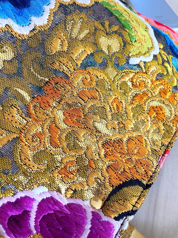 最高級 和柄ボタニカル 唐織 花柄 トートバッグ 8枚目の画像