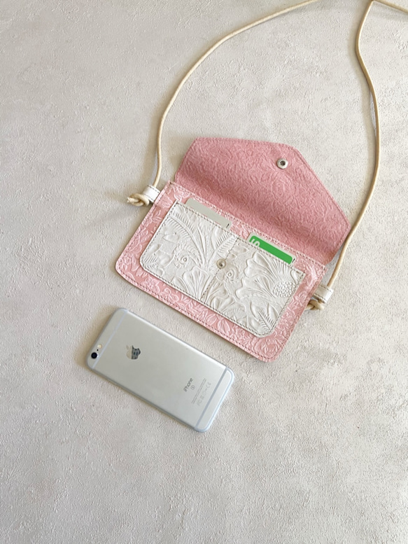 智能手機Pochette Plus真皮碎花玫瑰粉紅色智能手機袋 第4張的照片