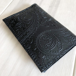 ペイズリー と 刺繍 カードケース 本革 レザー 名刺入れ ペイズリー ブラック 6枚目の画像