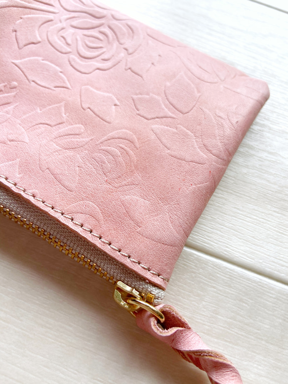 ピンク&ローズ シン L字財布 カードケース 本革 花柄ローズ  ピンク 『再販』 4枚目の画像