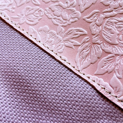 ペールカラー  Mサイズ トートバッグ 8号帆布 ラベンダー & 本革 花柄ローズ ピンク 8枚目の画像