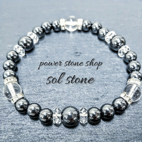 戦士の石『磁気ありヘマタイト＆水晶』6mmと8mm玉の天然石ブレスレット